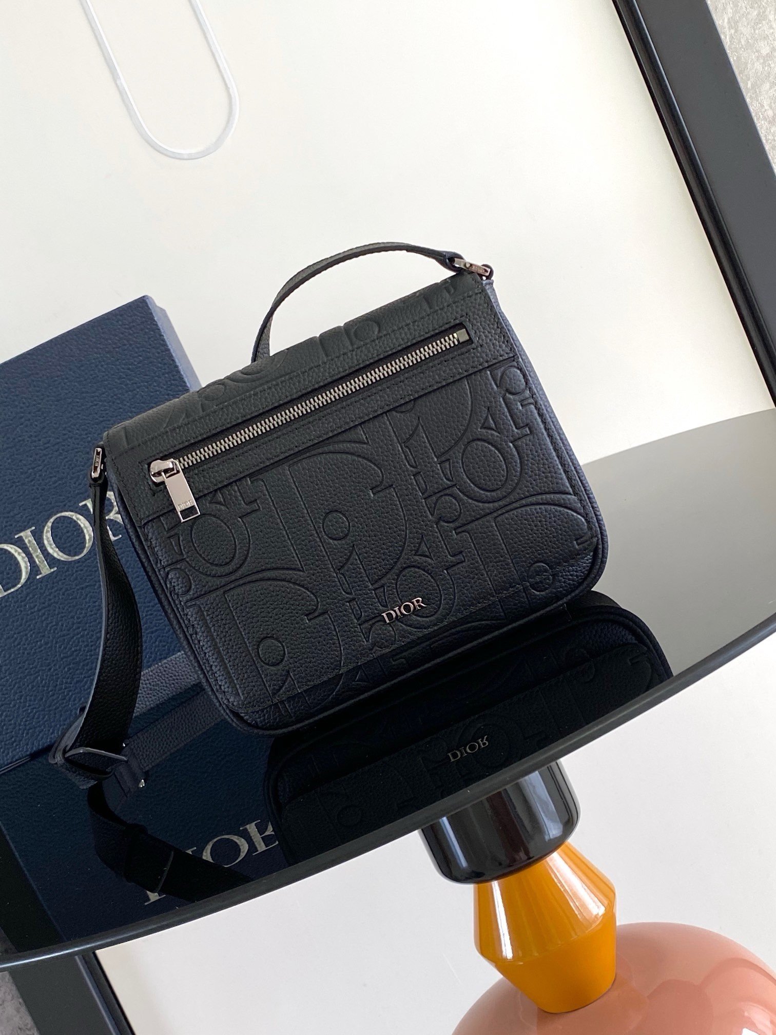 Dior Men's Messenger Bag with Flap in Black Gravity Leather