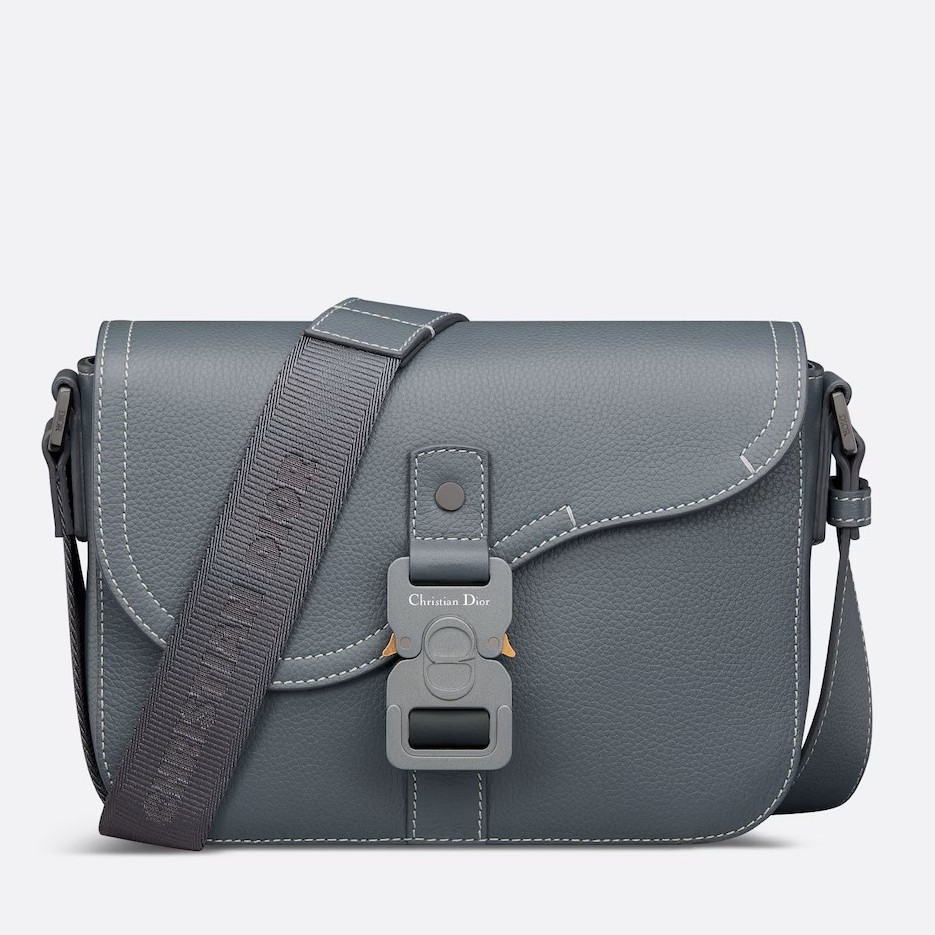 Dior Men's Small Saddle Messenger Bag in Grey Grained Calfskin