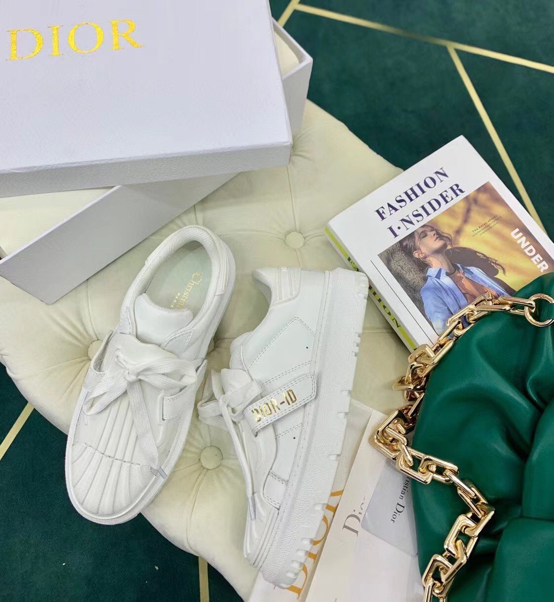 Dior Dior-ID Sneakers In White Leather with White Strap