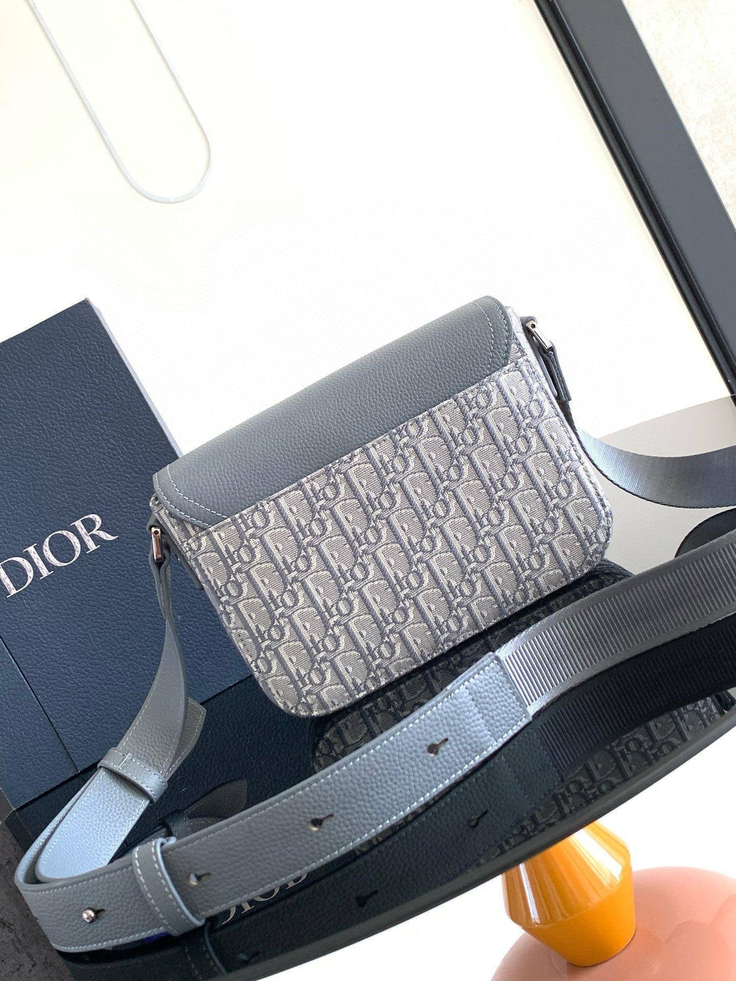 Dior Small Saddle Messenger Bag in Grey Oblique Jacquard and Calfskin