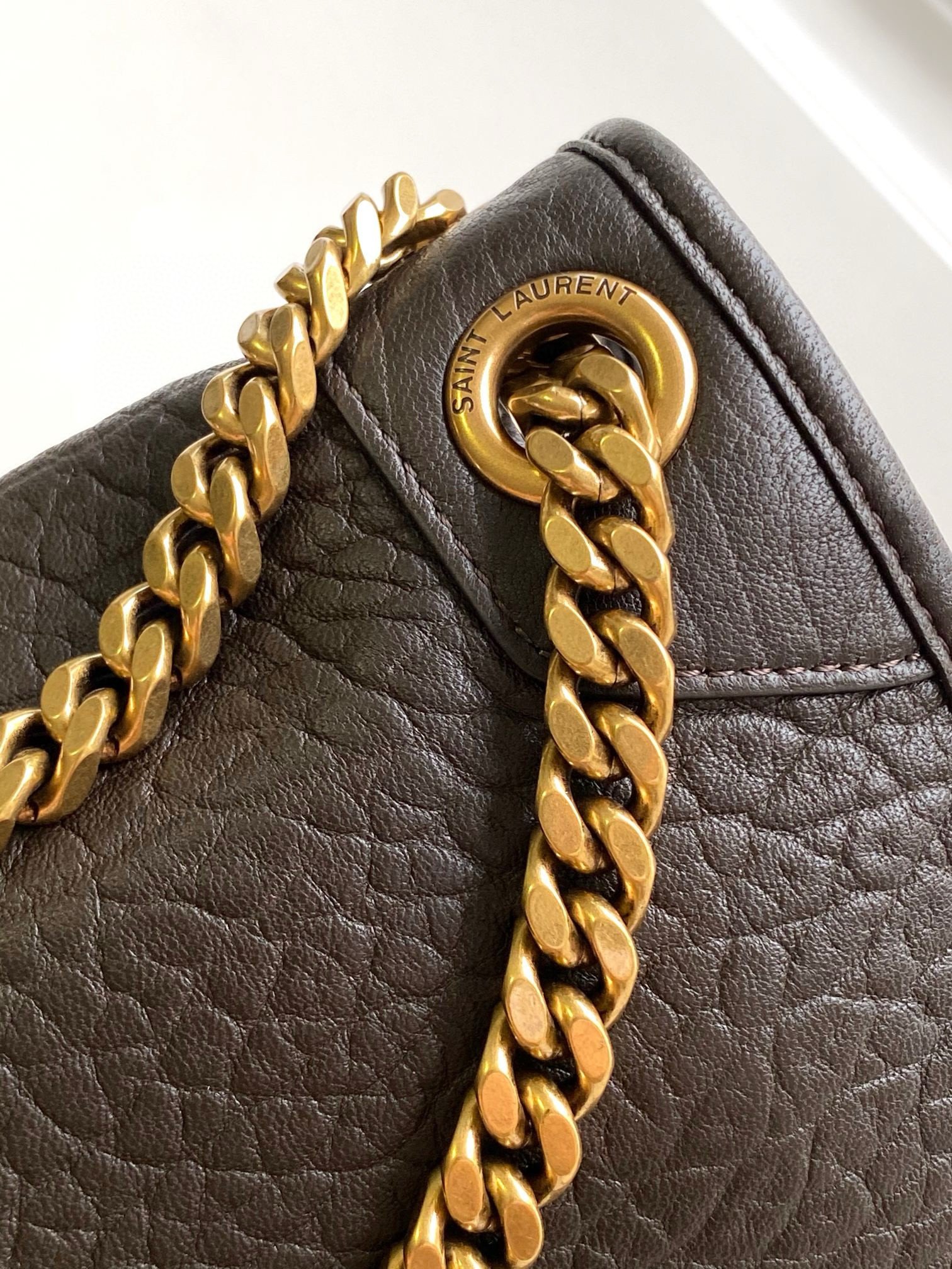 Saint Laurent Niki Medium Chain Bag in Chocolate Grained Lambskin