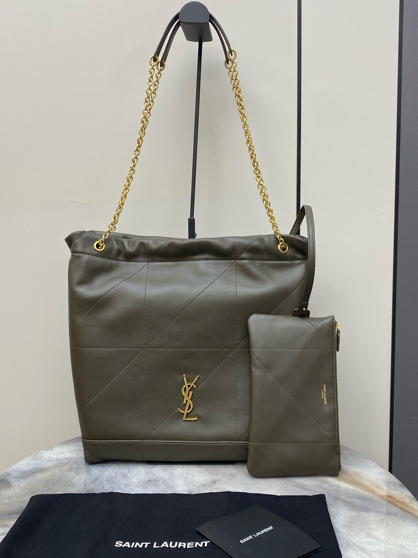 Saint Laurent Jamie 4.3 Pochon Bag in Khaki Green Lambskin