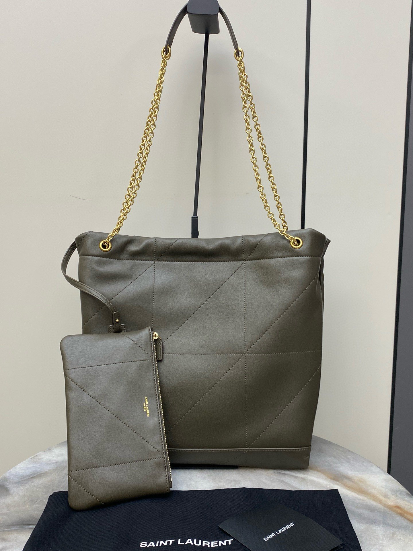 Saint Laurent Jamie 4.3 Pochon Bag in Khaki Green Lambskin