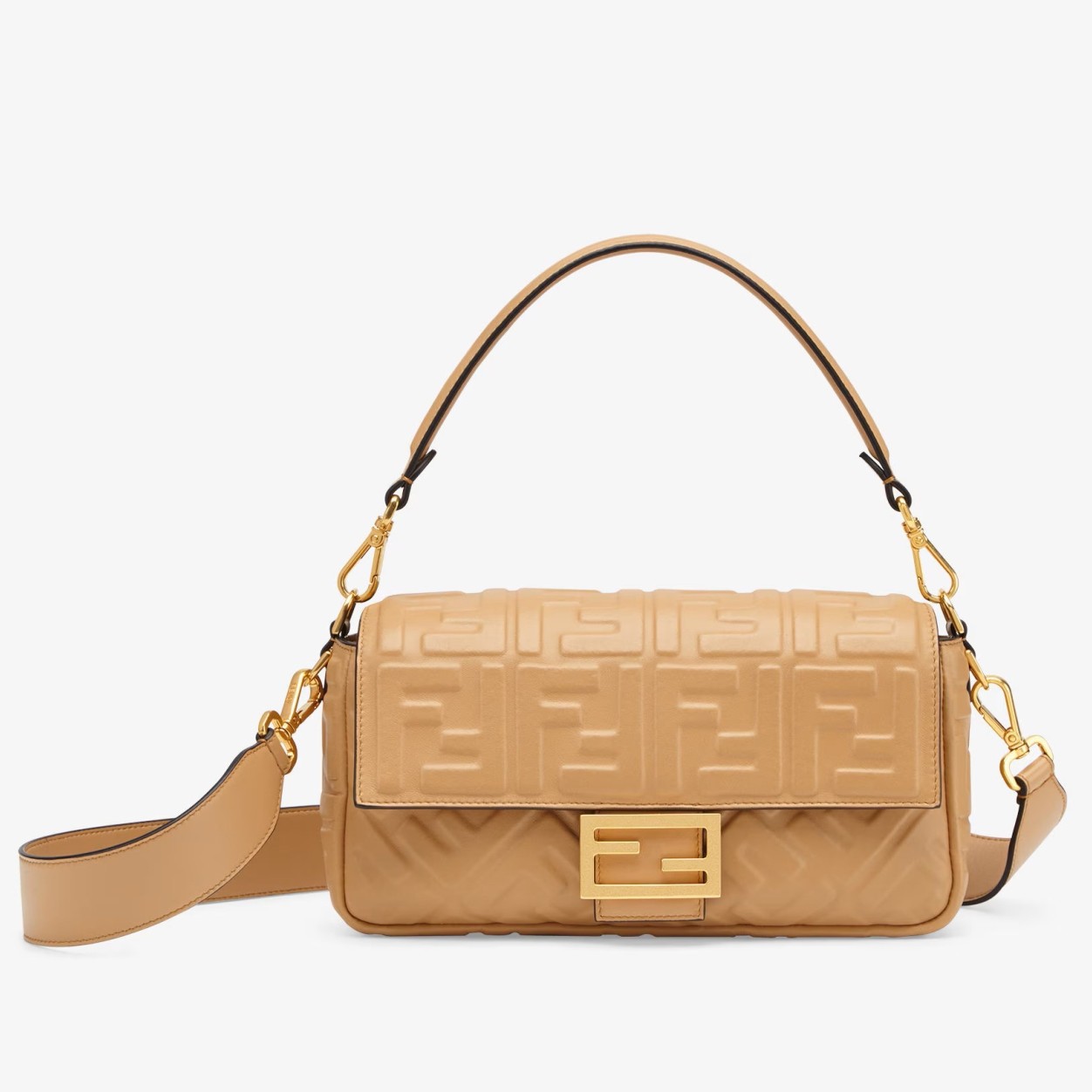 Fendi Medium Baguette Bag in Beige FF Nappa Leather