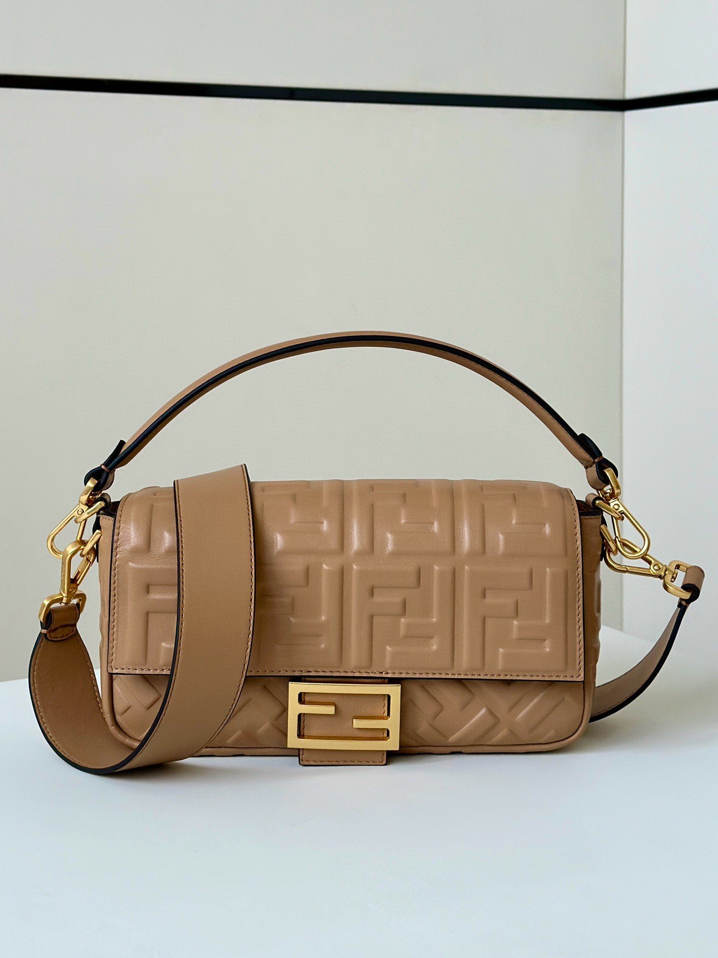 Fendi Medium Baguette Bag in Beige FF Nappa Leather