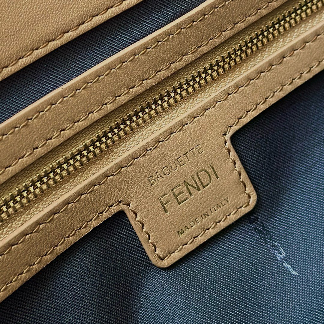 Fendi Medium Baguette Bag in Beige FF Nappa Leather