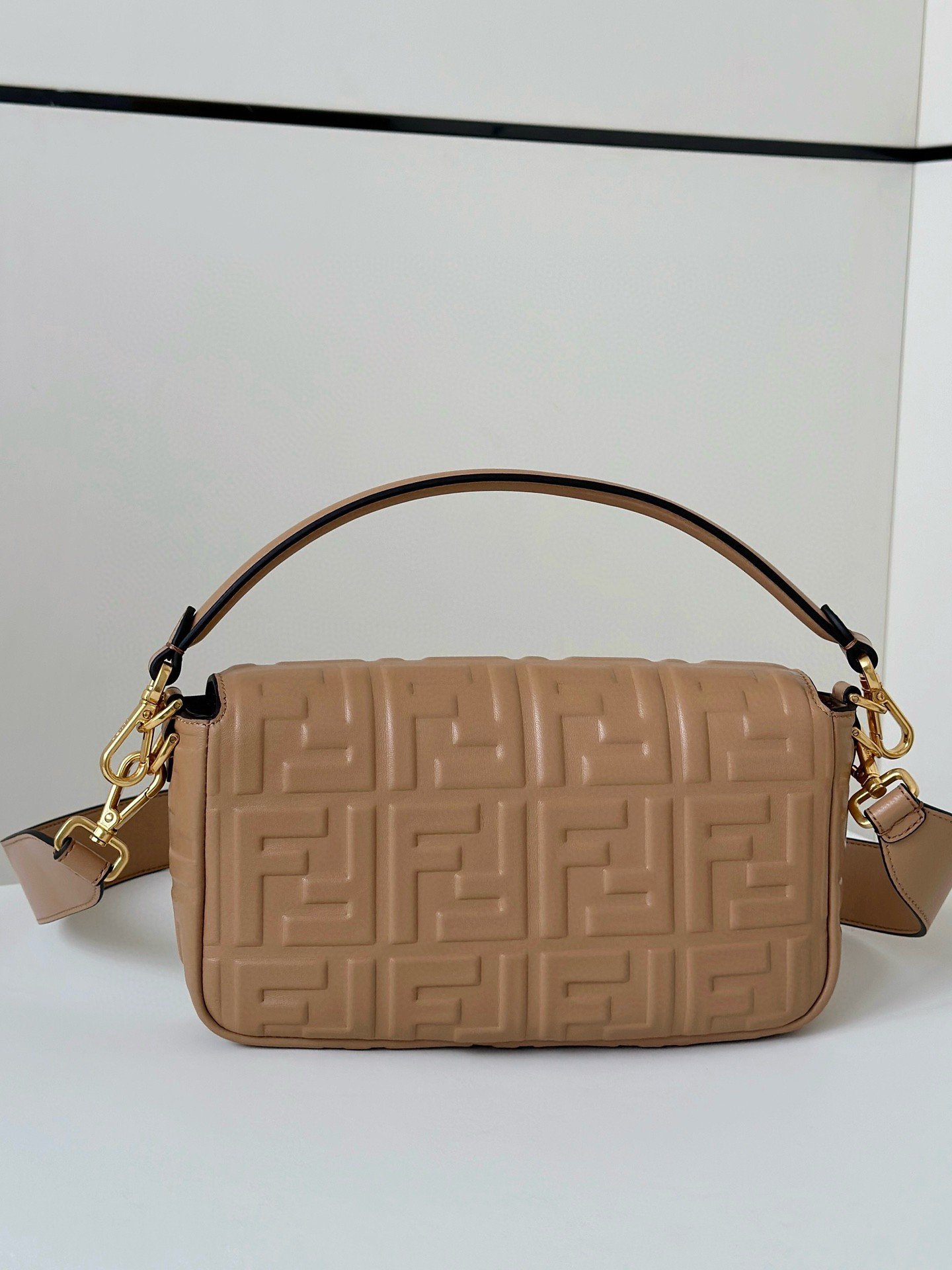 Fendi Medium Baguette Bag in Beige FF Nappa Leather