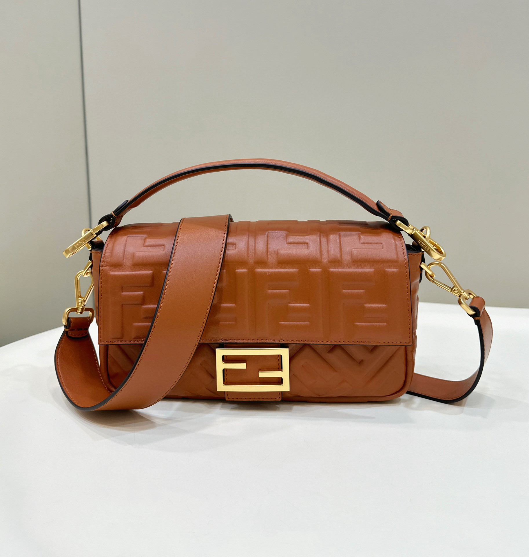 Fendi Medium Baguette Bag in Brown FF Nappa Leather