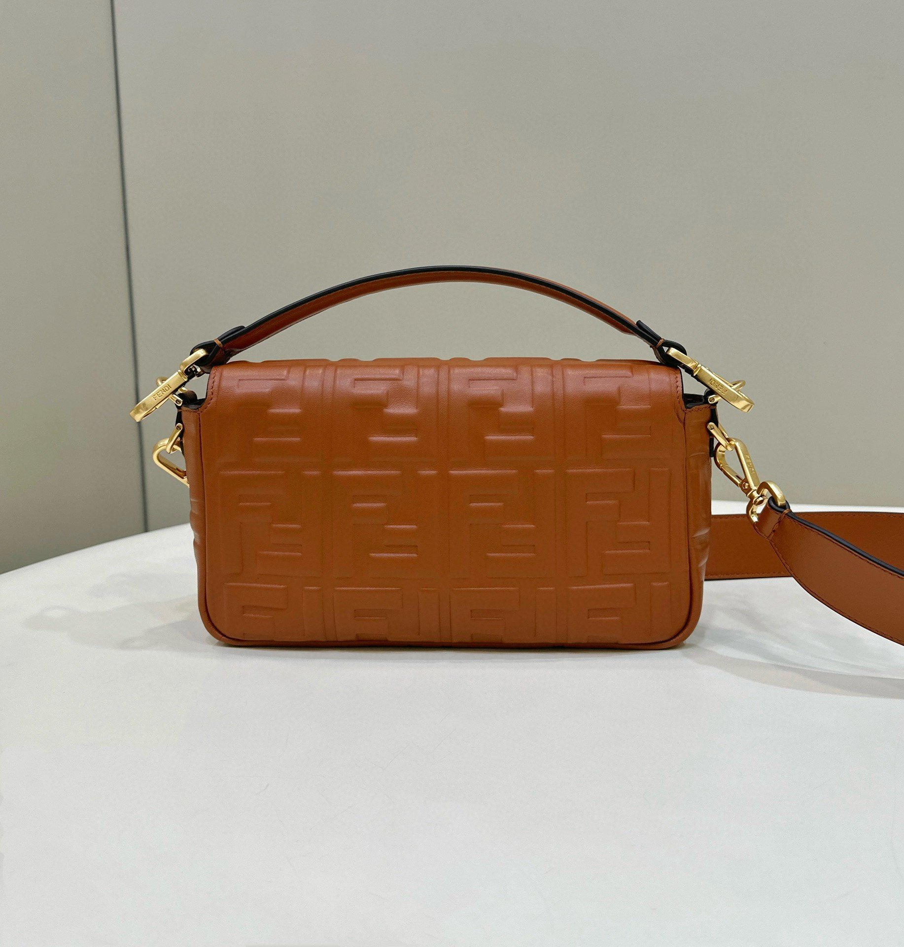 Fendi Medium Baguette Bag in Brown FF Nappa Leather