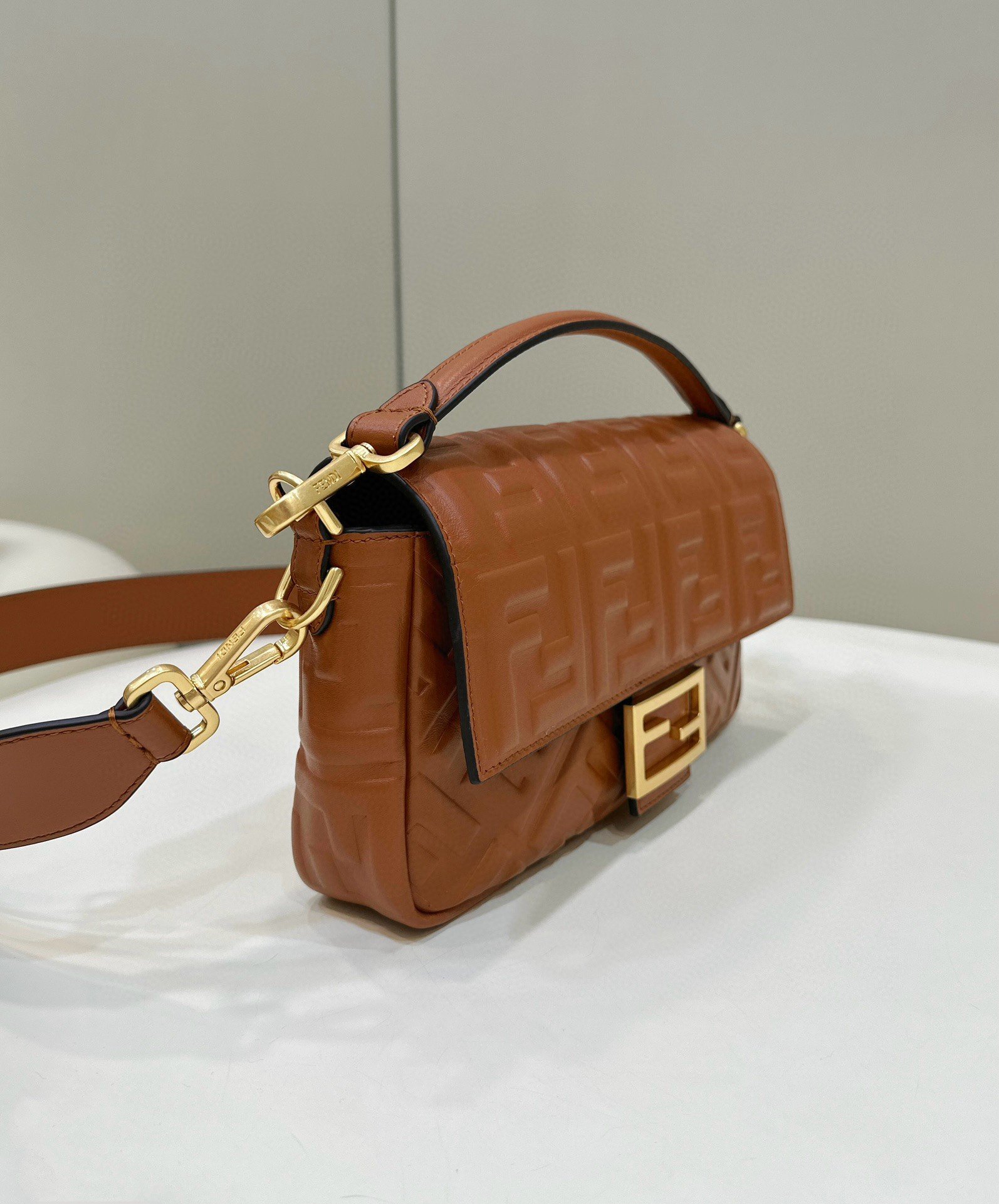 Fendi Medium Baguette Bag in Brown FF Nappa Leather