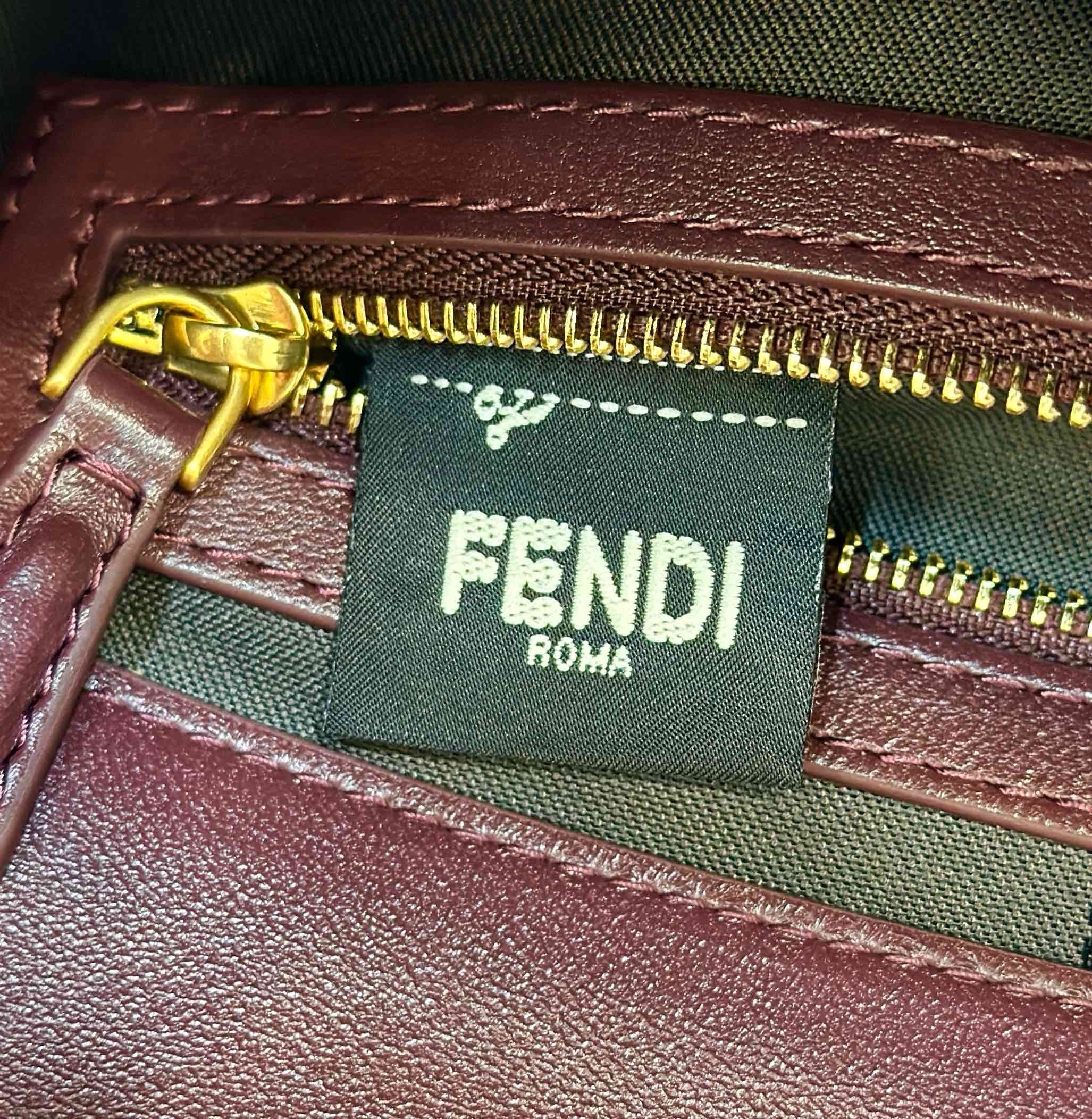 Fendi Medium Baguette Bag in Burgundy FF Nappa Leather