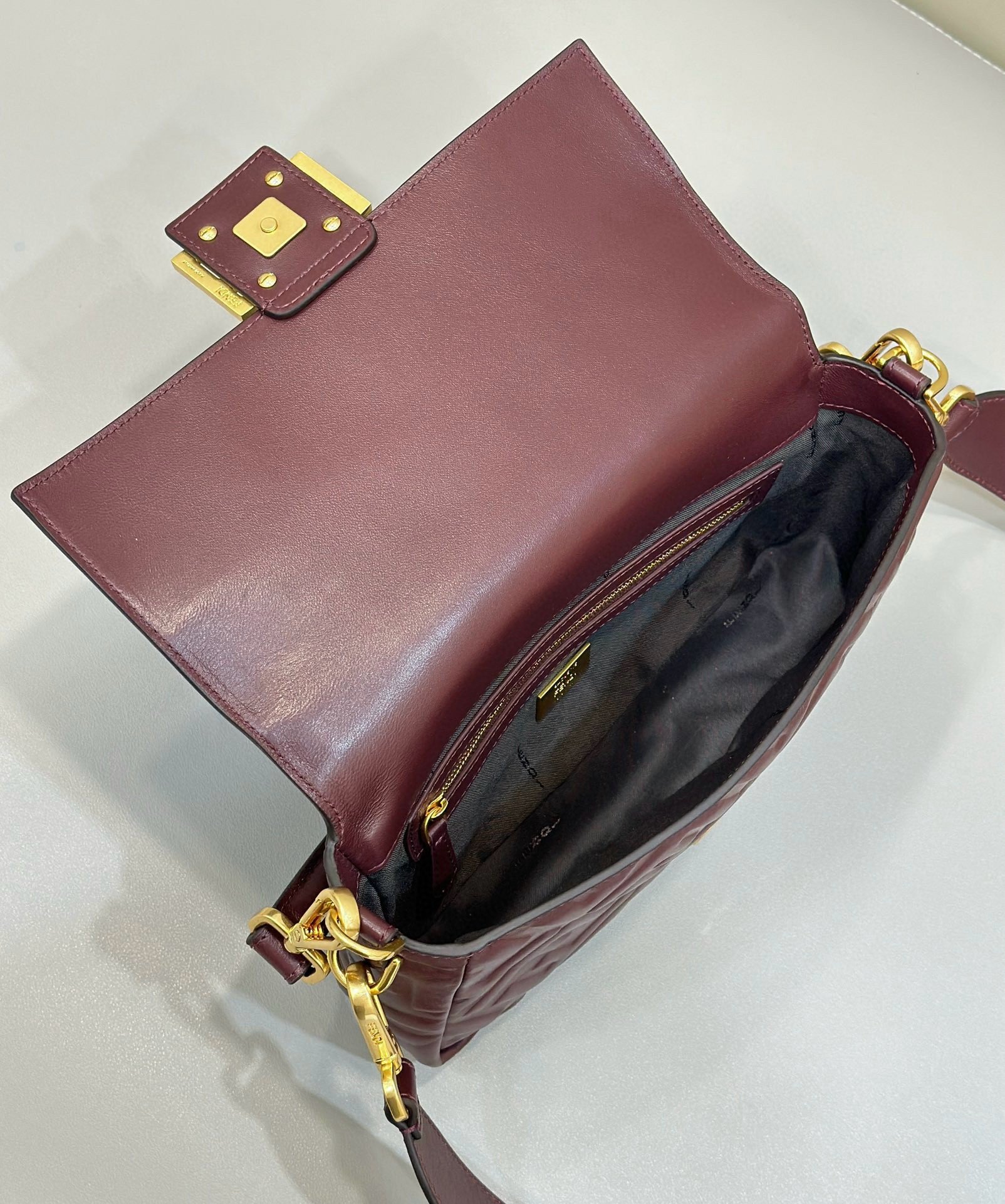 Fendi Medium Baguette Bag in Burgundy FF Nappa Leather