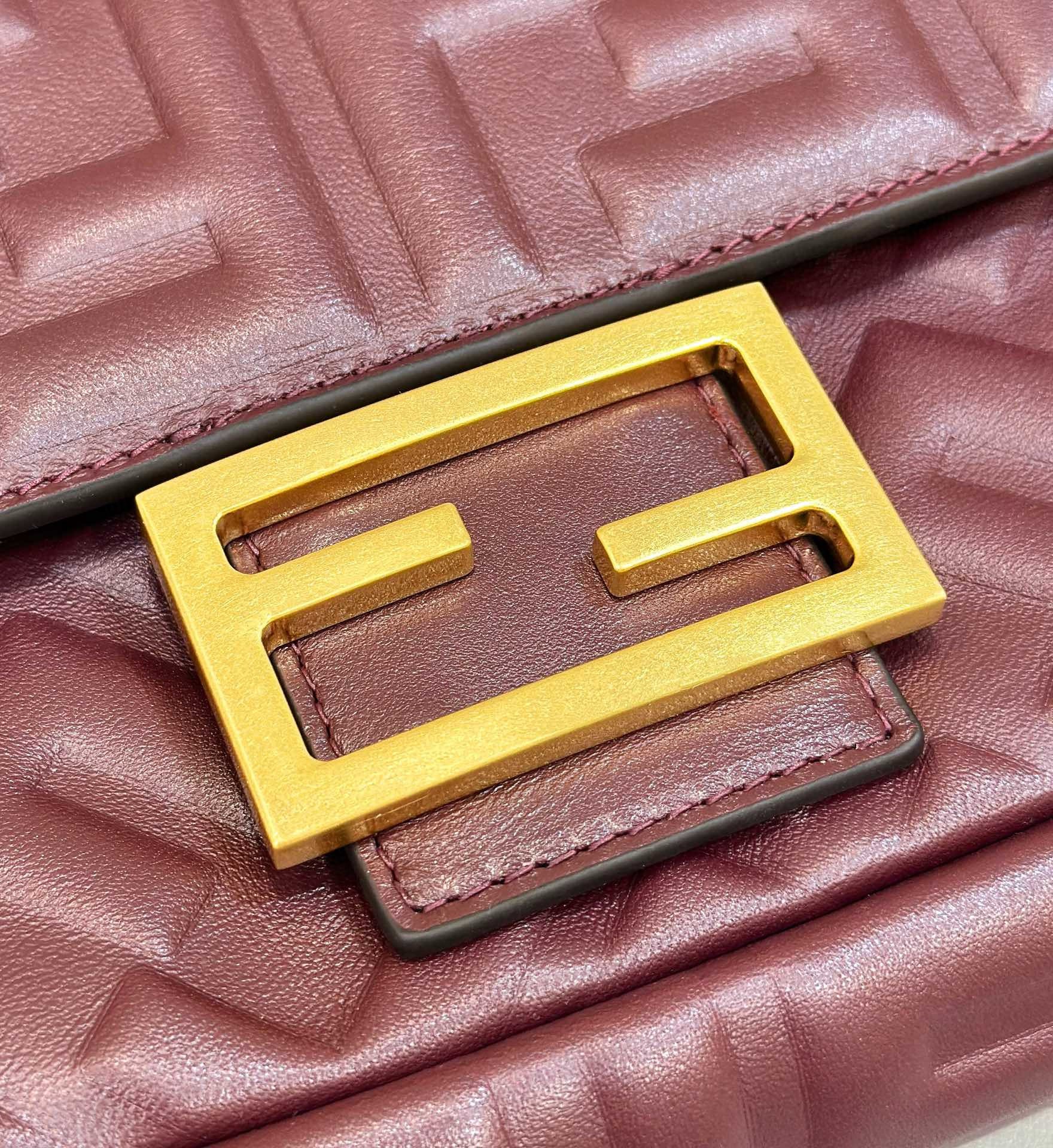 Fendi Medium Baguette Bag in Burgundy FF Nappa Leather