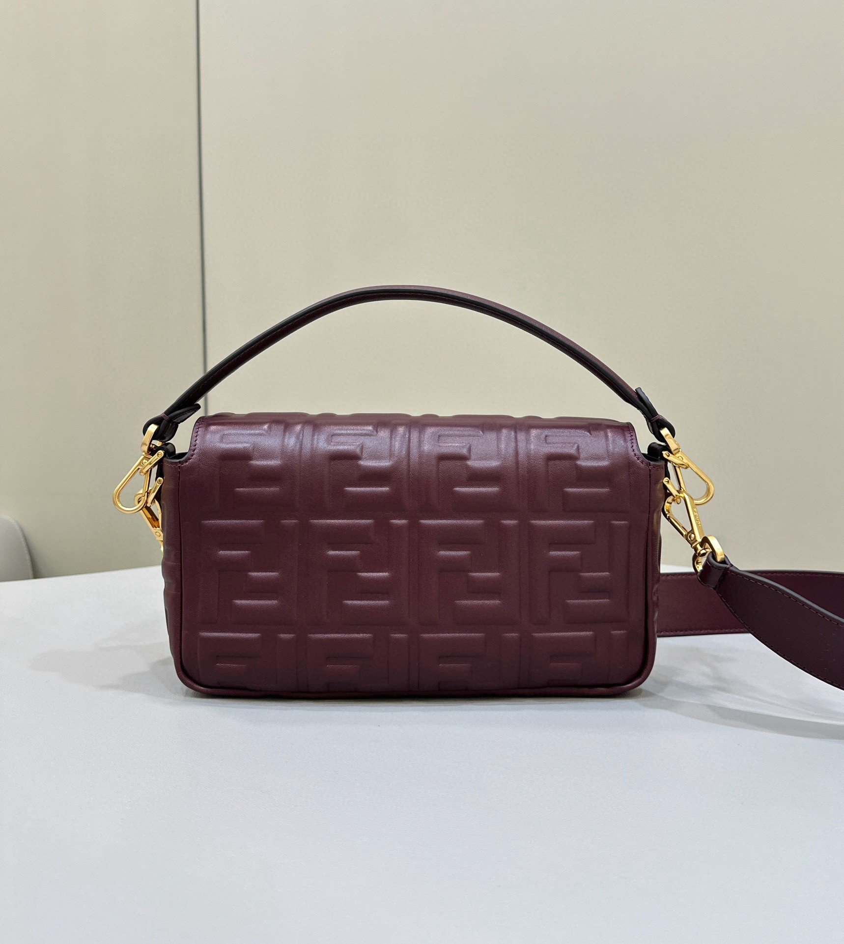 Fendi Medium Baguette Bag in Burgundy FF Nappa Leather