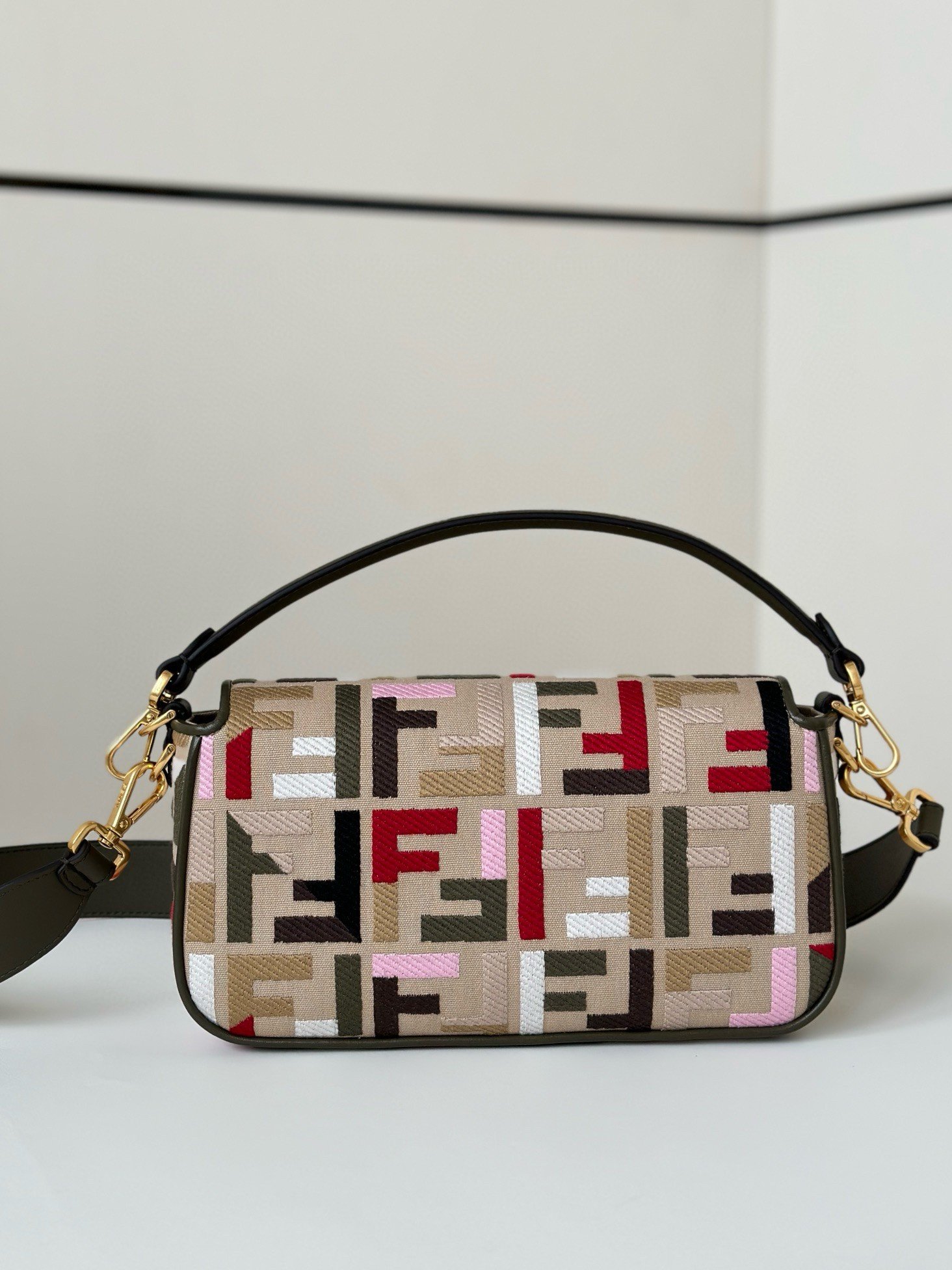 Fendi Baguette Medium Bag in Canvas with Multicolor FF Embroidery