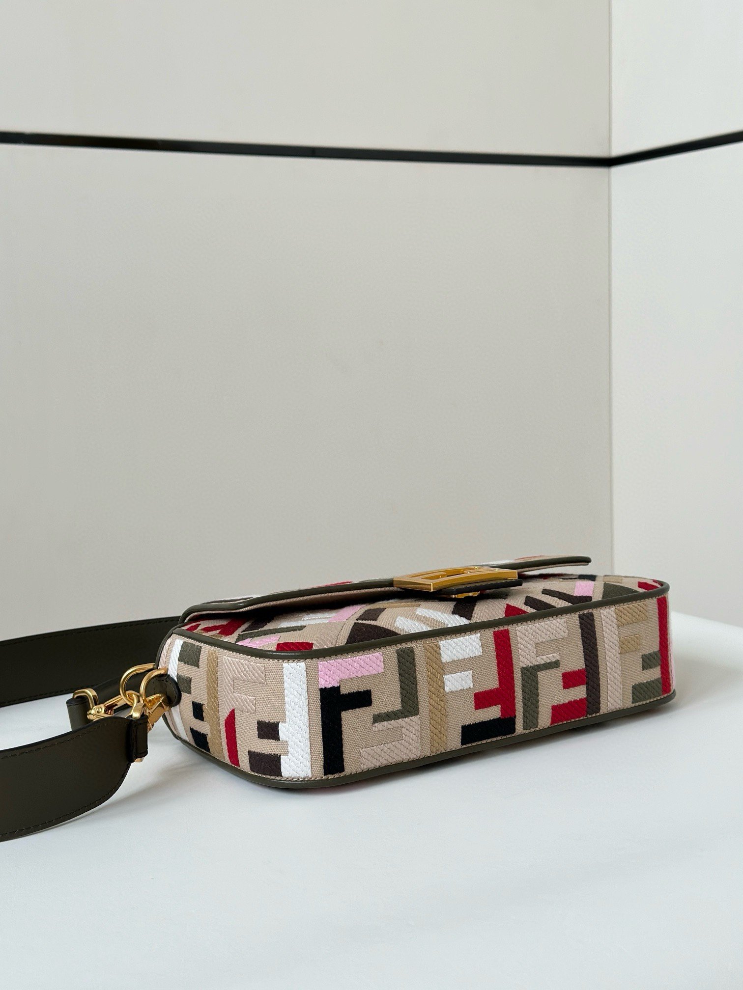 Fendi Baguette Medium Bag in Canvas with Multicolor FF Embroidery