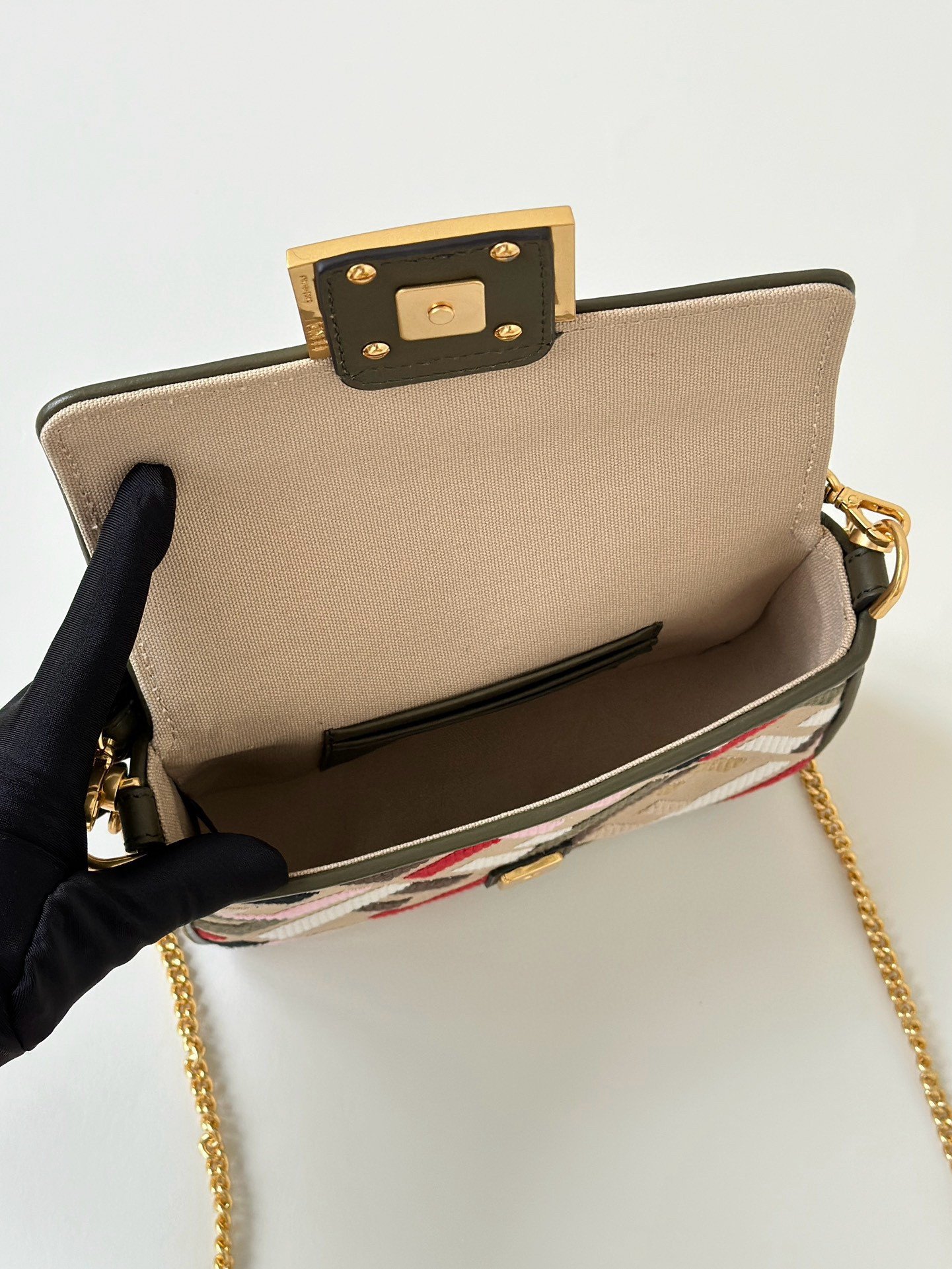 Fendi Baguette Mini Bag in Canvas with Multicolor FF Embroidery