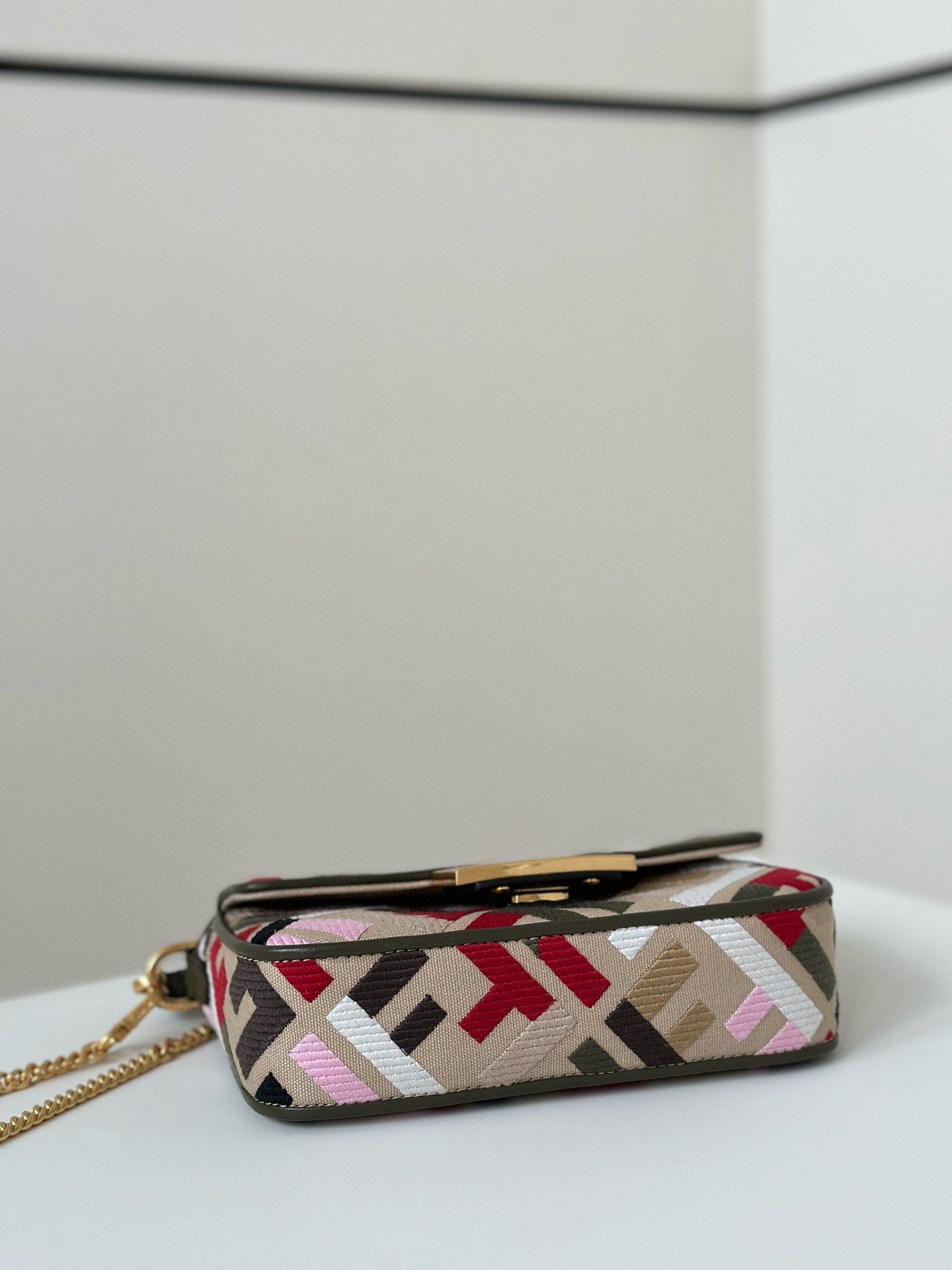 Fendi Baguette Mini Bag in Canvas with Multicolor FF Embroidery