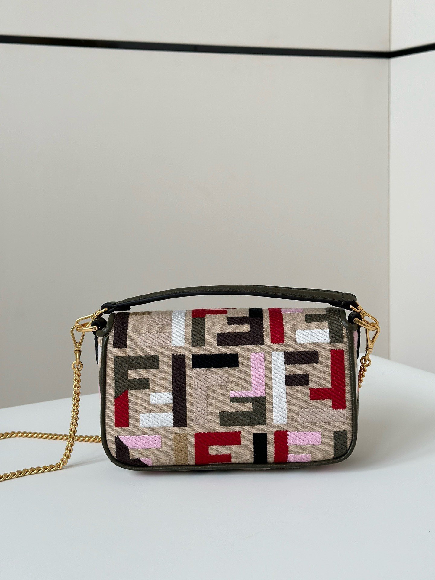 Fendi Baguette Mini Bag in Canvas with Multicolor FF Embroidery