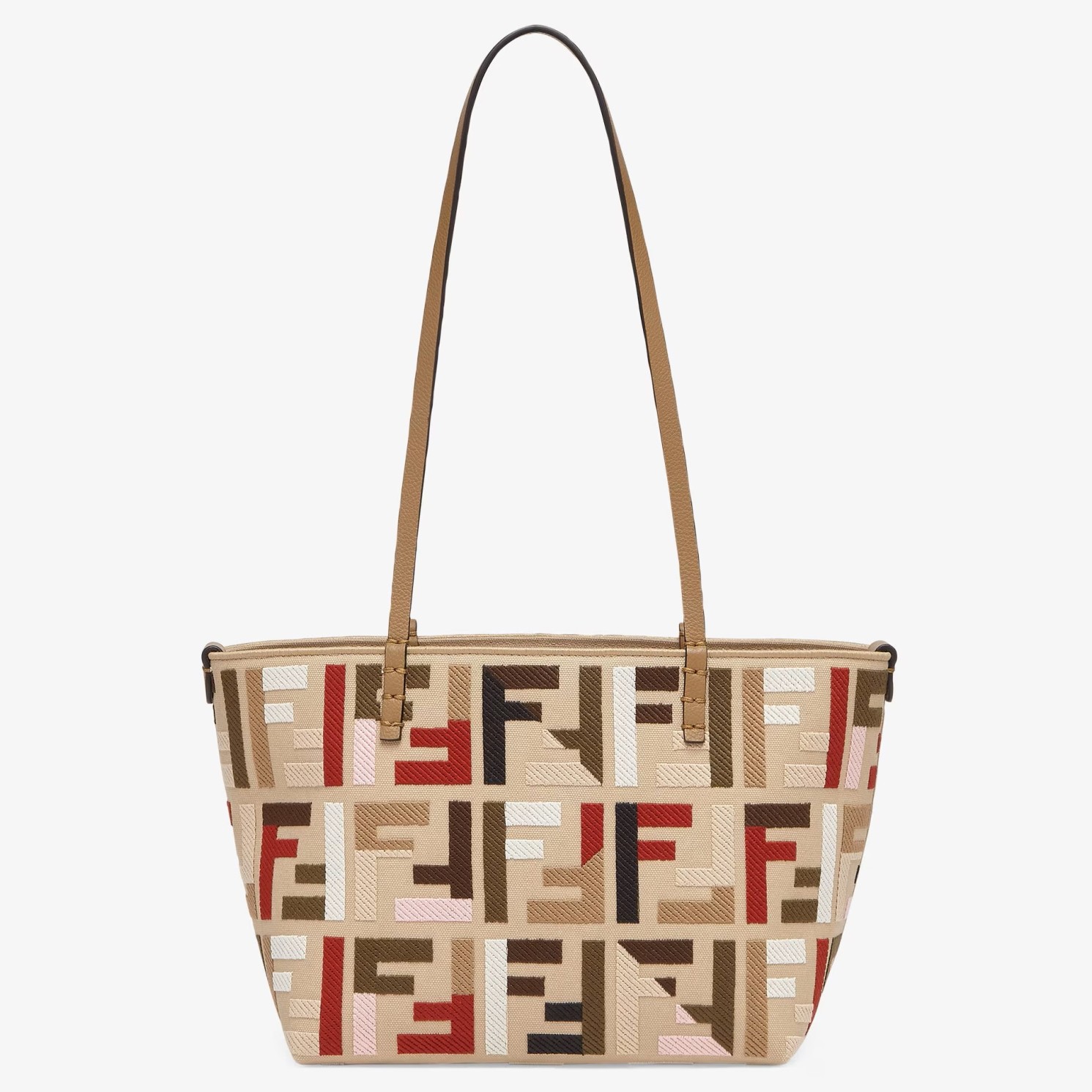 Fendi Small Roll Tote in Canvas with Multicolor FF Embroidery