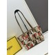 Fendi Small Roll Tote in Canvas with Multicolor FF Embroidery