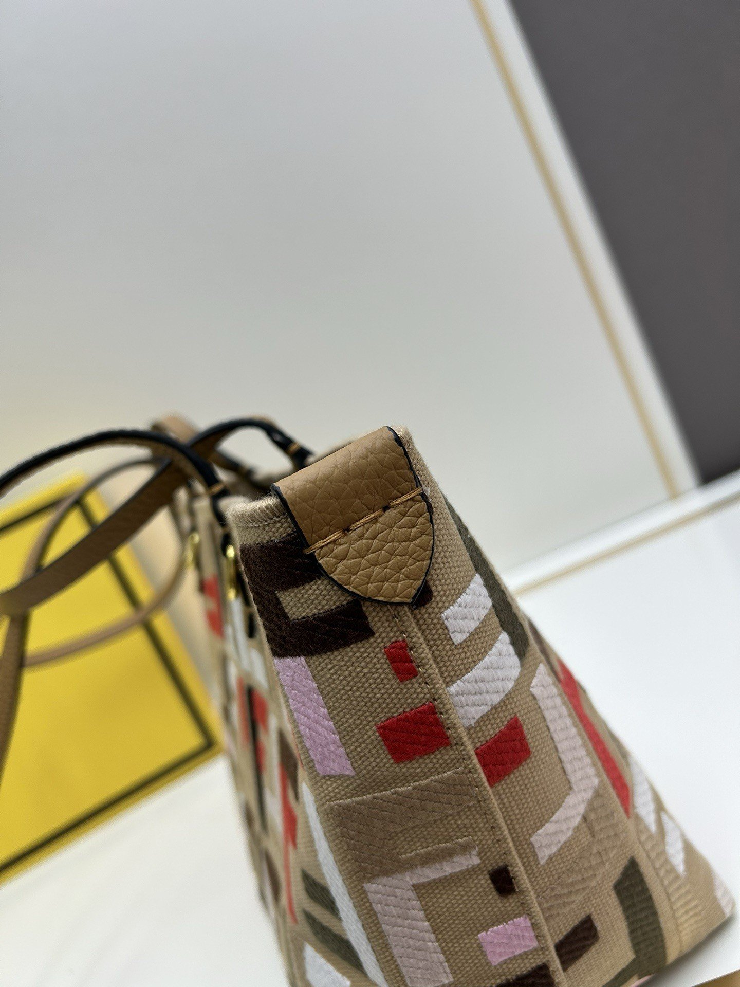 Fendi Small Roll Tote in Canvas with Multicolor FF Embroidery