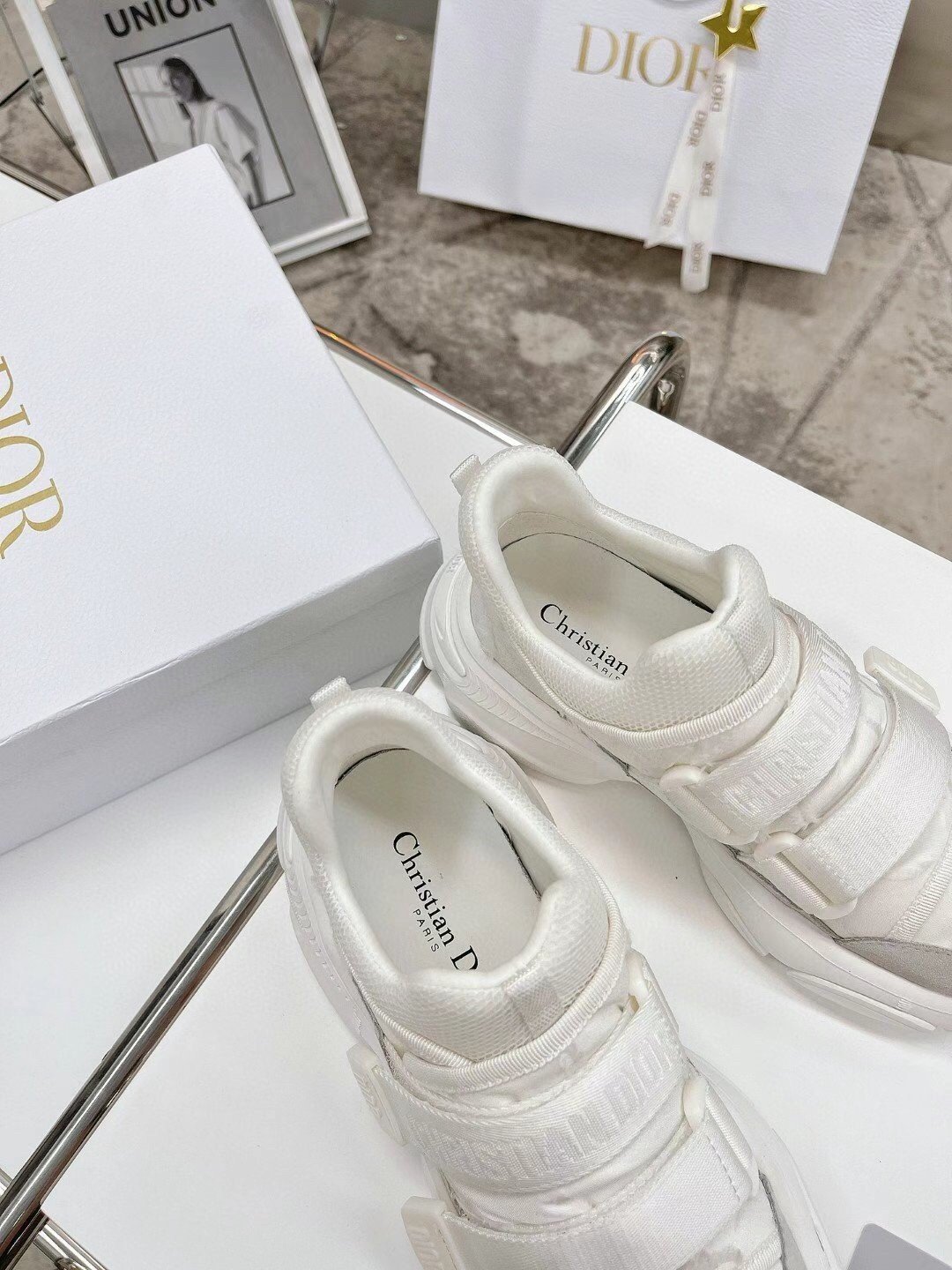 Dior D-Wander Sneakers In White Camouflage Technical Fabric