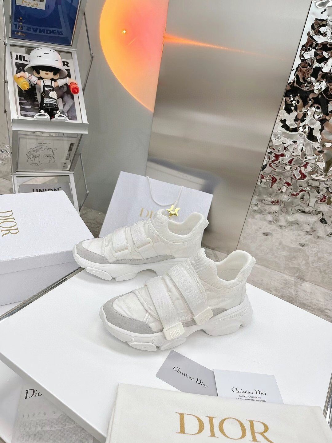 Dior D-Wander Sneakers In White Camouflage Technical Fabric