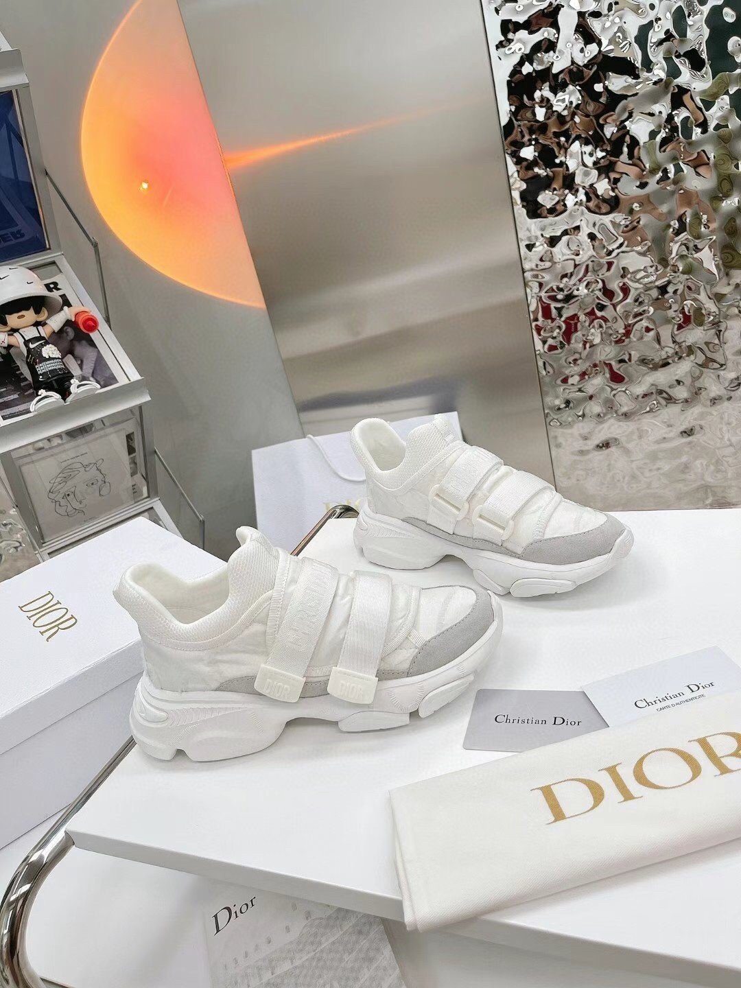 Dior D-Wander Sneakers In White Camouflage Technical Fabric