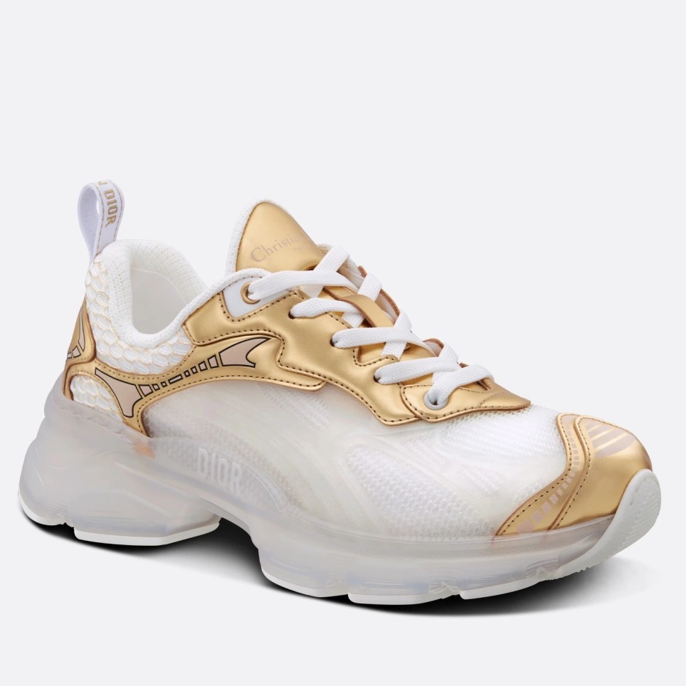 Dior Vibe Sneakers In White Mesh and Gold Leather