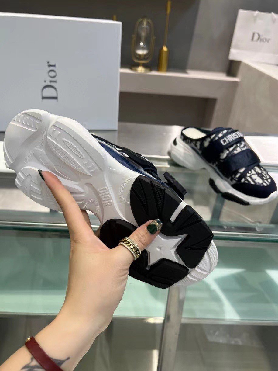 Dior D-Wander Open Back Sneakers In Blue Oblique Fabric