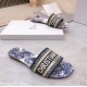 Dior Dway Slides In Blue Toile de Jouy Embroidered Cotton