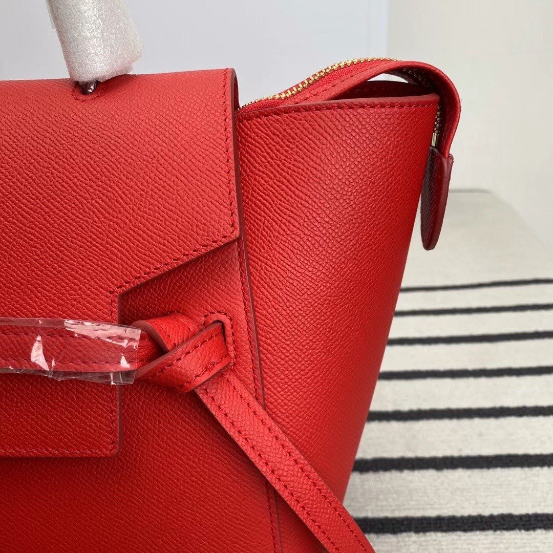 Celine Belt Mini Bag In Red Grained Calfskin