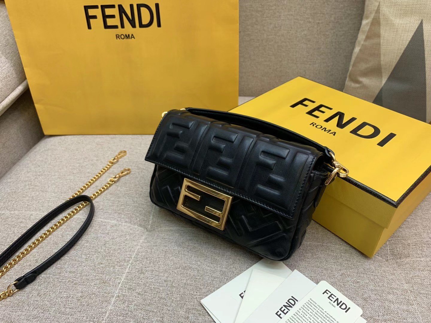 Fendi Small Baguette Bag In Black FF Nappa Leather