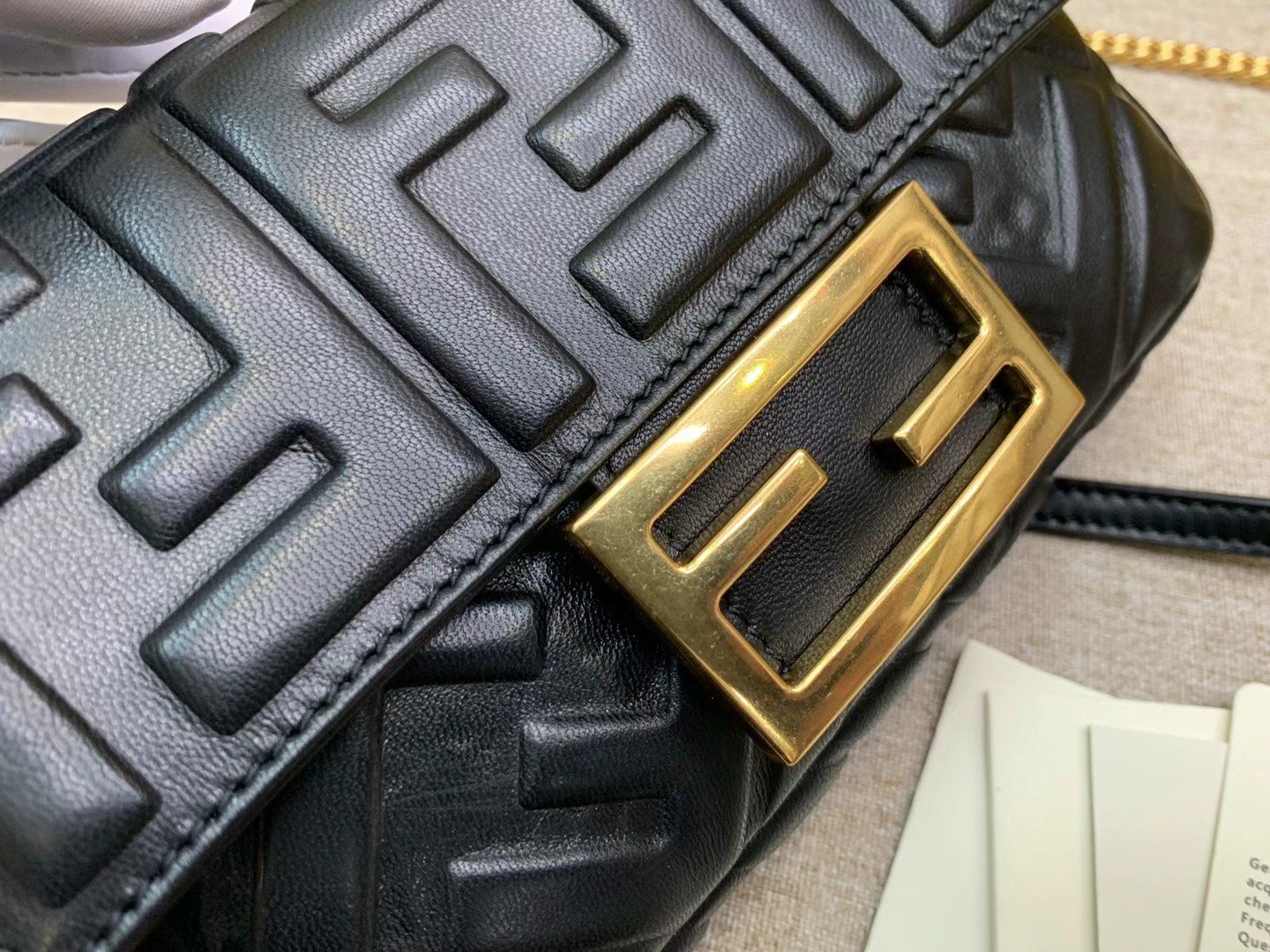 Fendi Small Baguette Bag In Black FF Nappa Leather