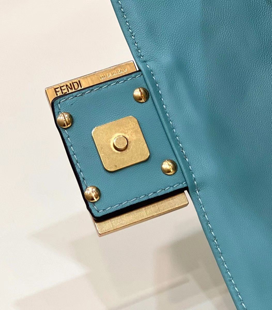 Fendi Small Baguette Bag In Blue FF Nappa Leather