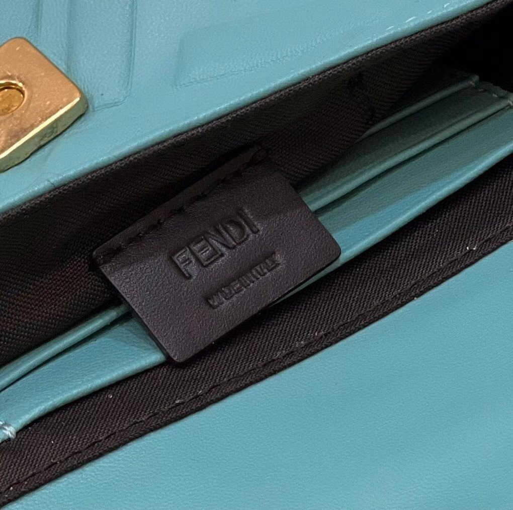 Fendi Small Baguette Bag In Blue FF Nappa Leather