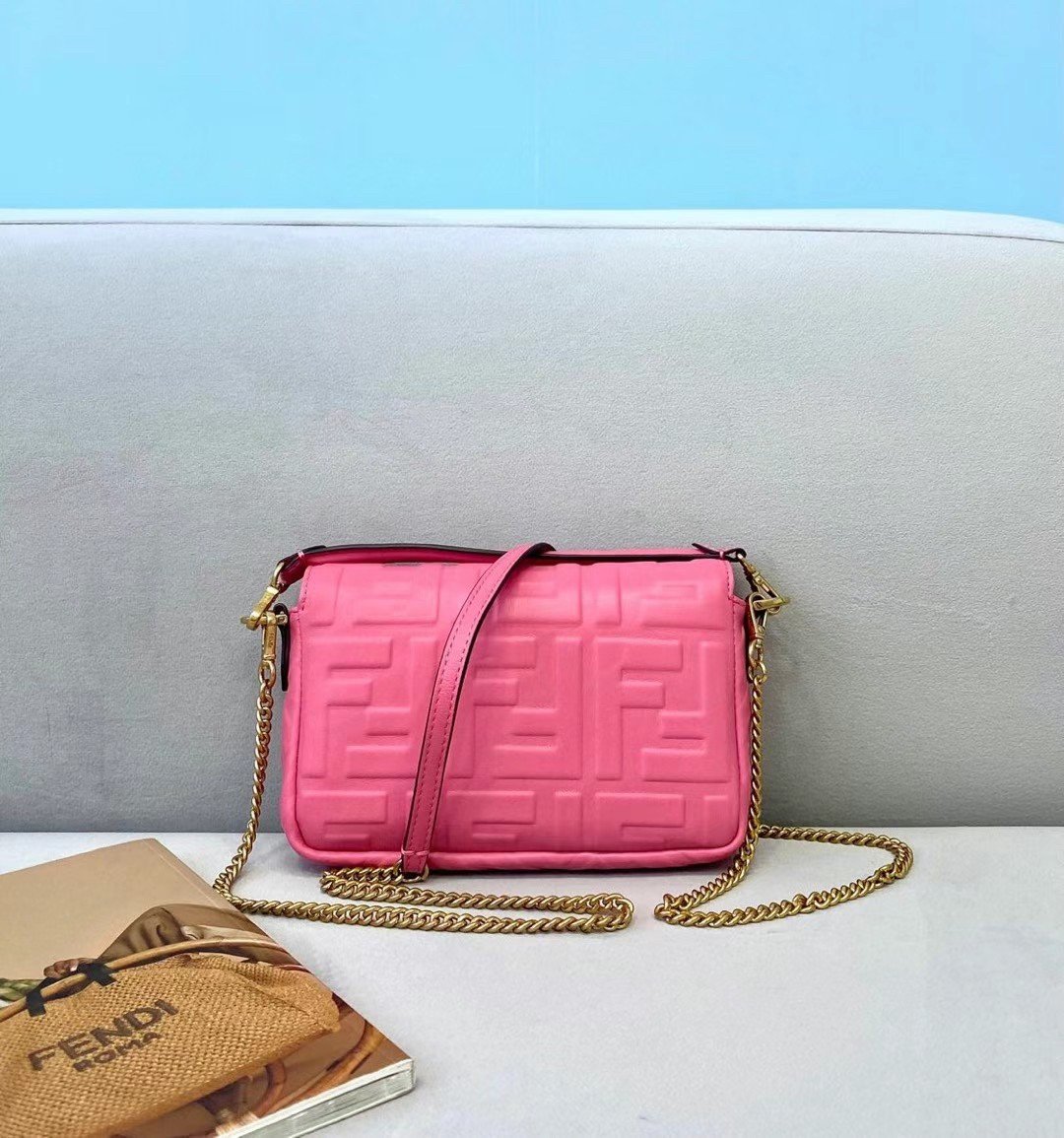 Fendi Small Baguette Bag In Pink FF Nappa Leather