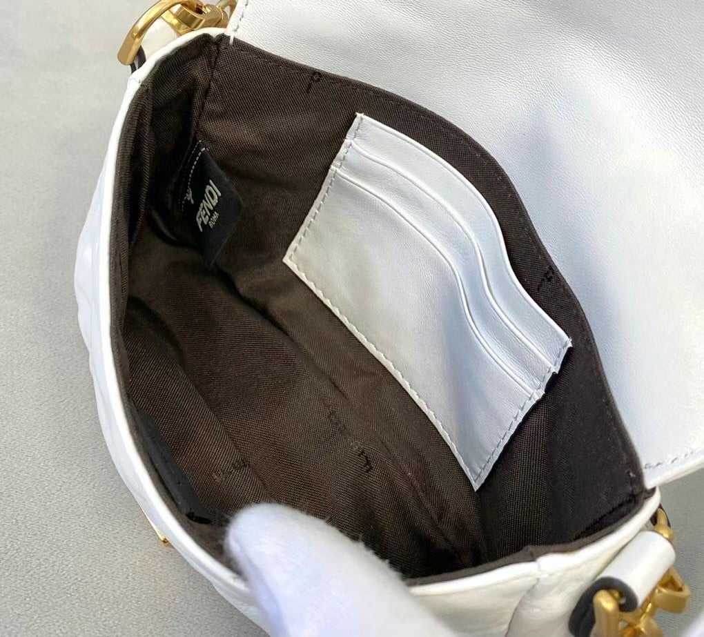 Fendi Small Baguette Bag In White FF Nappa Leather