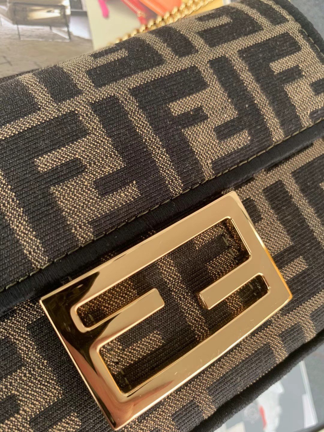 Fendi Small Baguette Bag In Brown FF Jacquard Fabric