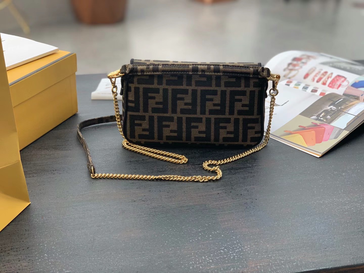 Fendi Small Baguette Bag In Brown FF Jacquard Fabric