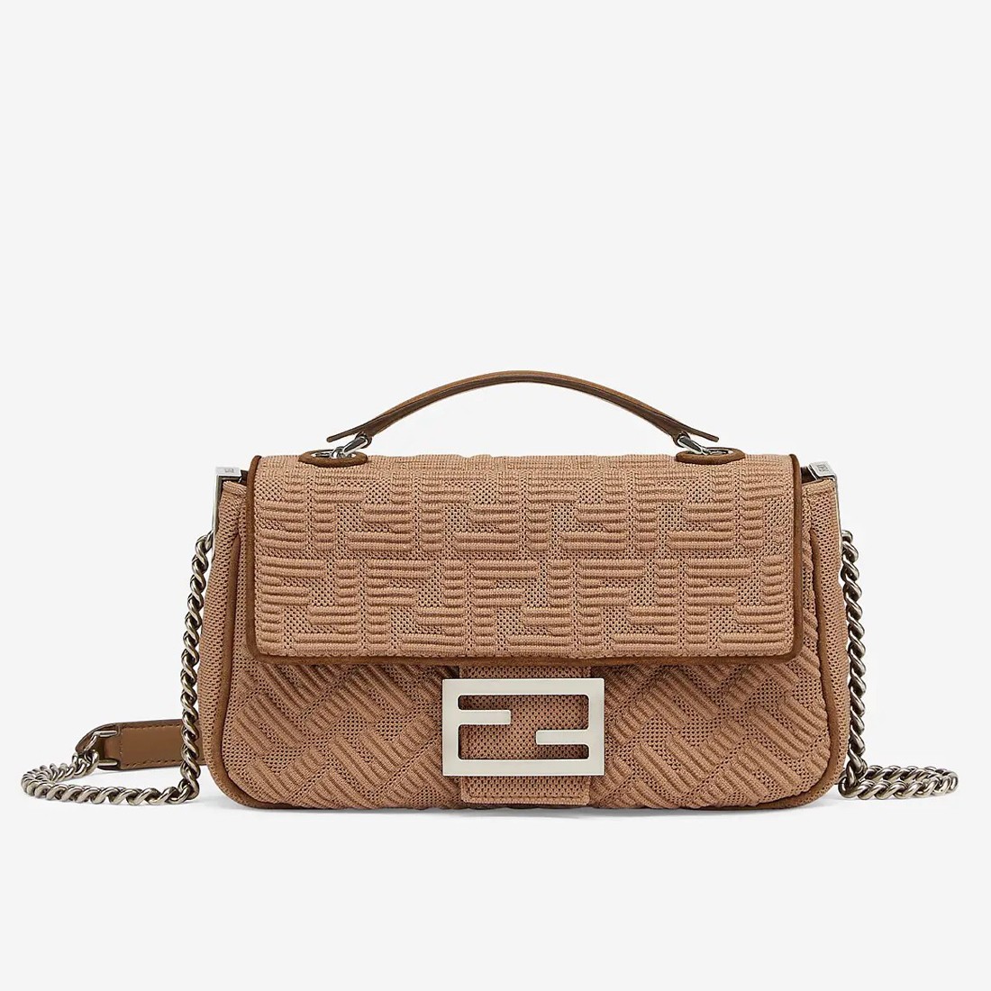 Fendi Baguette Chain Midi Bag In Beige FF Fabric