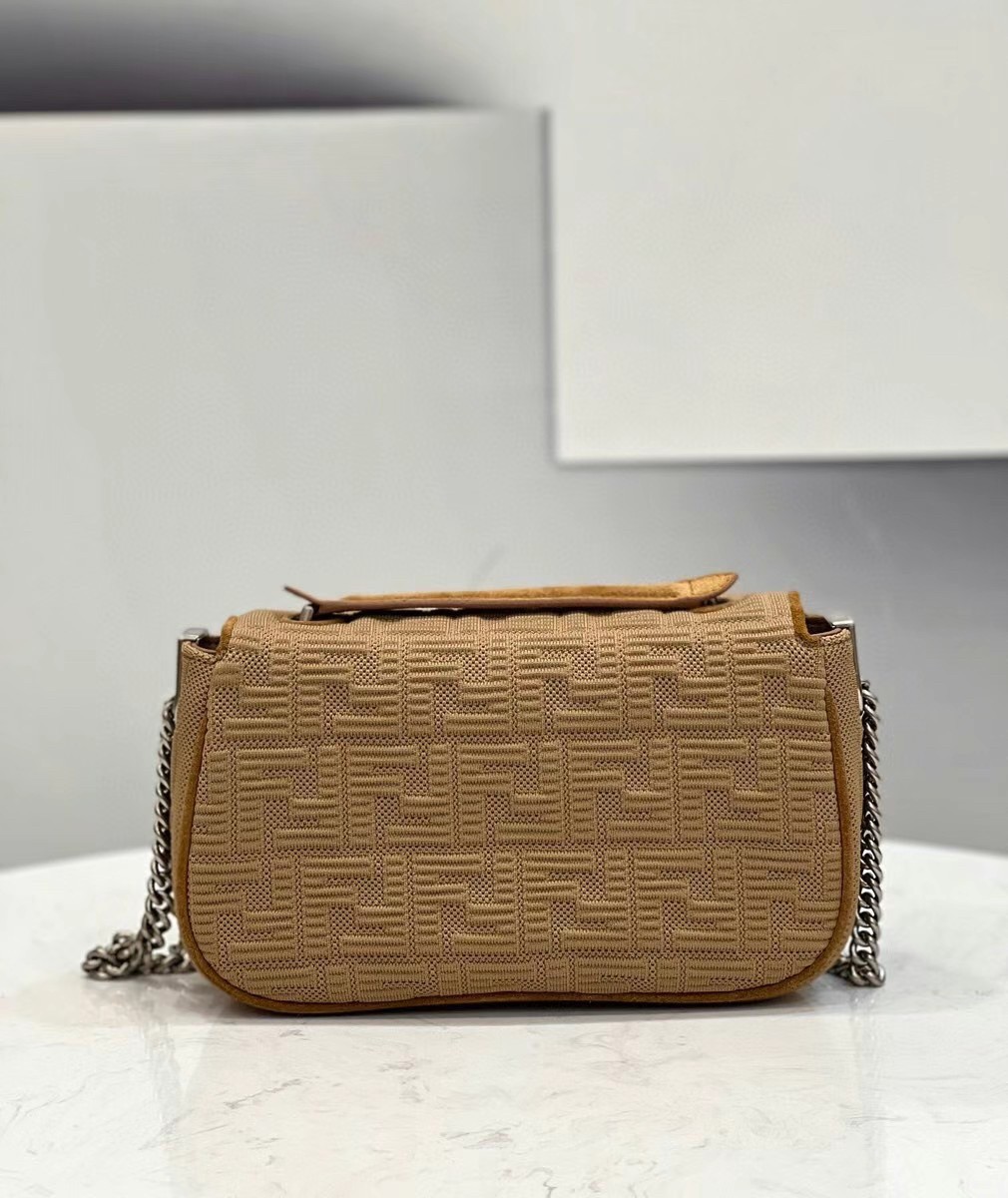 Fendi Baguette Chain Midi Bag In Beige FF Fabric