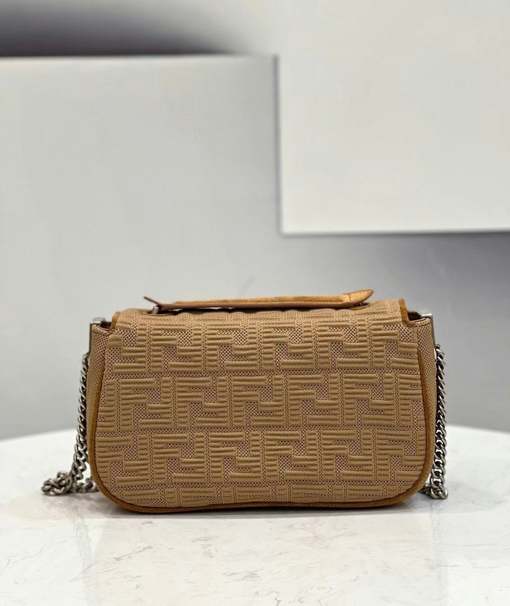 Fendi Baguette Chain Midi Bag In Beige FF Fabric