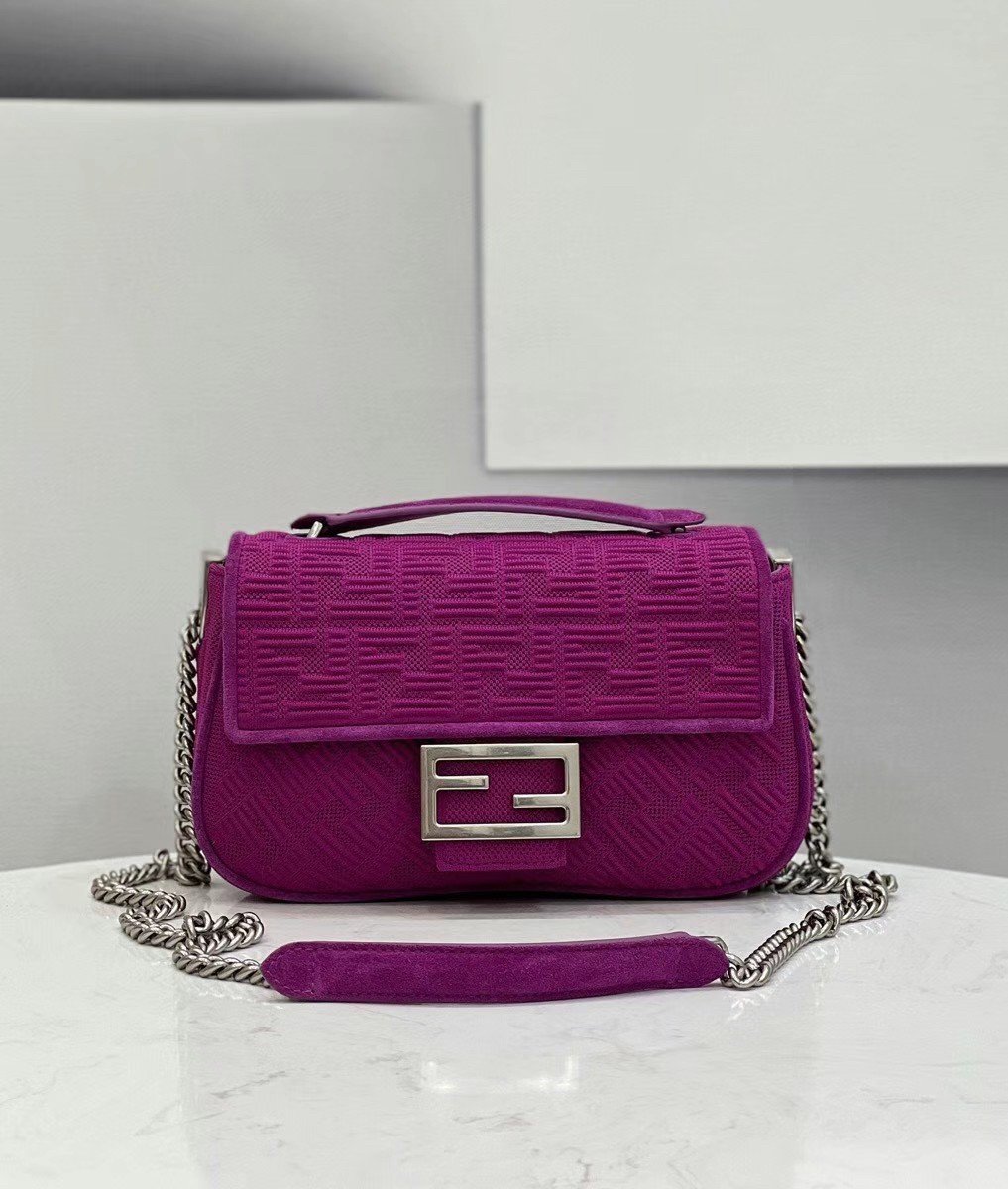 Fendi Baguette Chain Midi Bag In Fuchsia FF Fabric