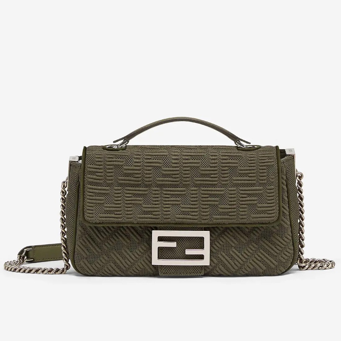 Fendi Baguette Chain Midi Bag In Green FF Fabric