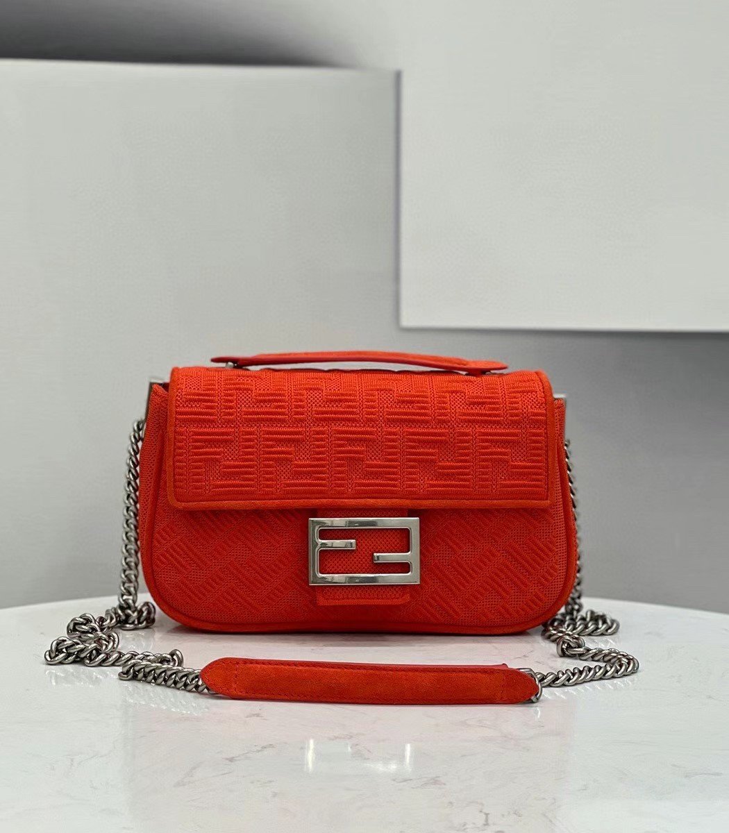 Fendi Baguette Chain Midi Bag In Piment FF Fabric