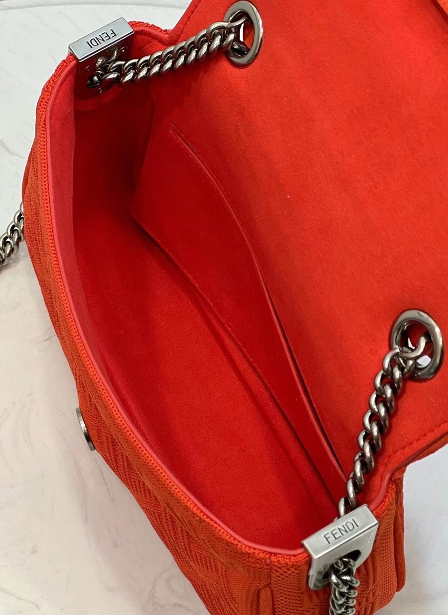 Fendi Baguette Chain Midi Bag In Piment FF Fabric