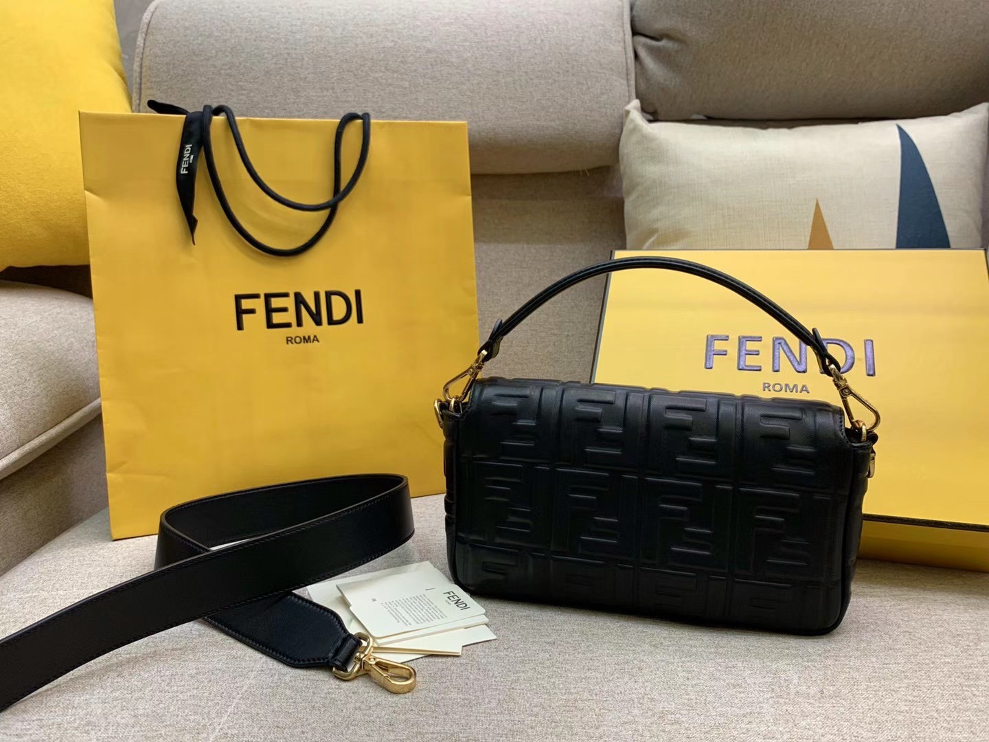 Fendi Medium Baguette Bag In Black FF Nappa Leather