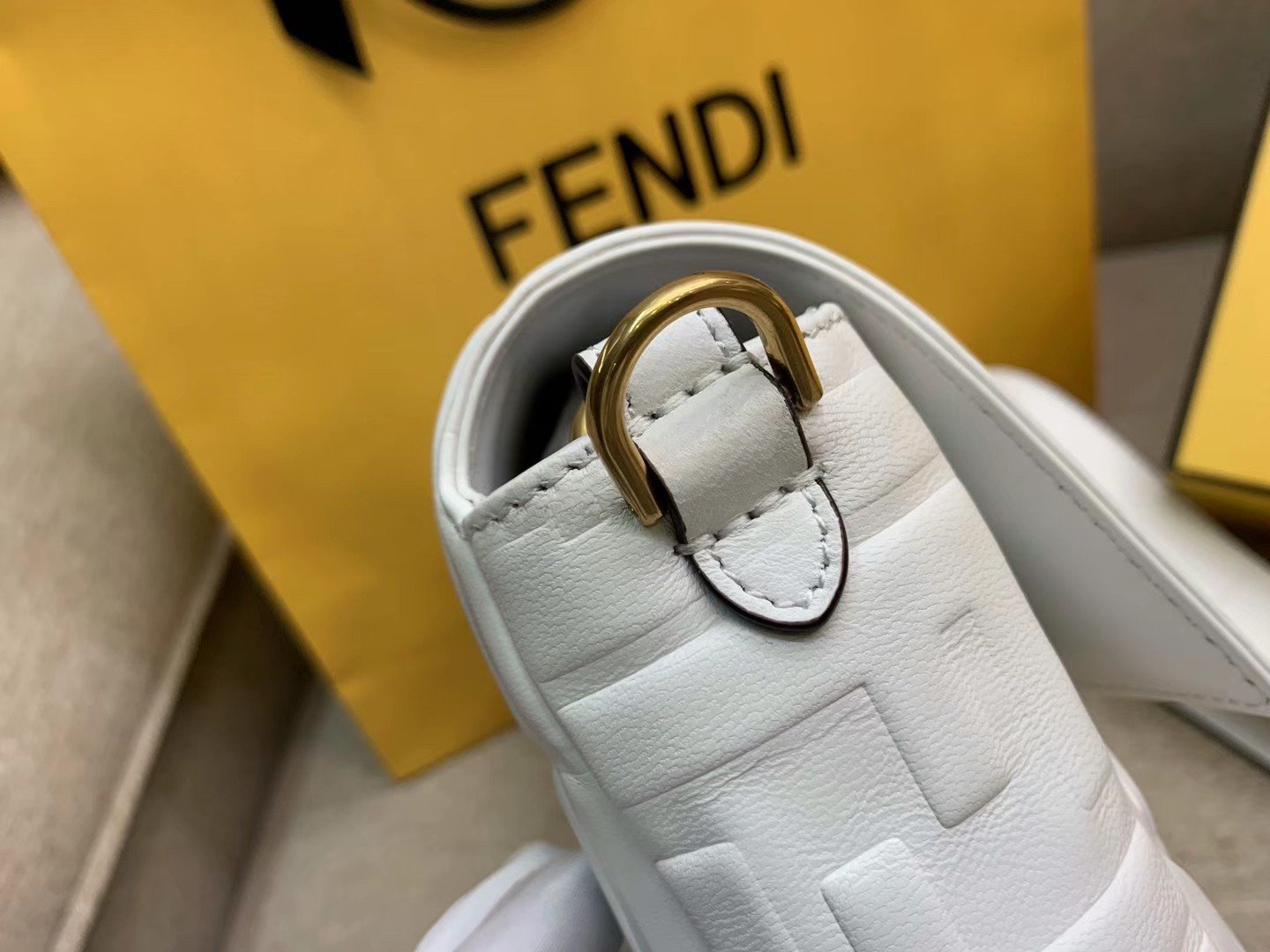 Fendi Medium Baguette Bag In White FF Nappa Leather